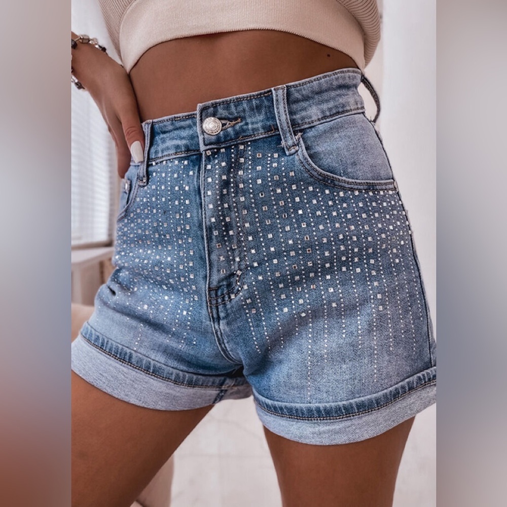 Denim Rhinestone Women Shorts